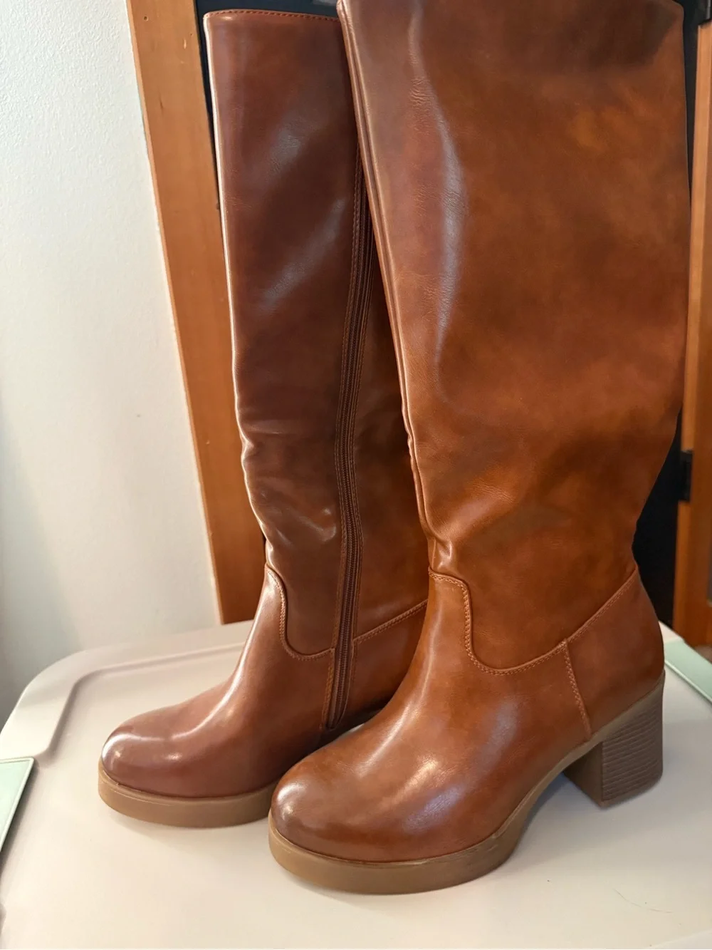Women’s Tall Brown Leather Block Heel Boots